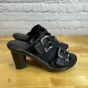 Born Arris Buckle‎ Strap Black Leather Heel Sandal Women’s Size 8